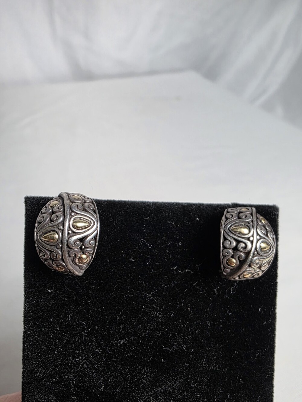 Sterling Silver Filigree Dome Earrings with Gold Accents - Women's Jewelry